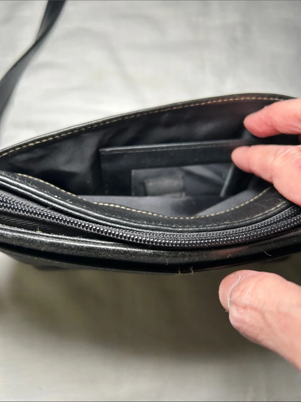 Buxton Black Pebbled Leather Convertible Crossbody, approximately 8x5